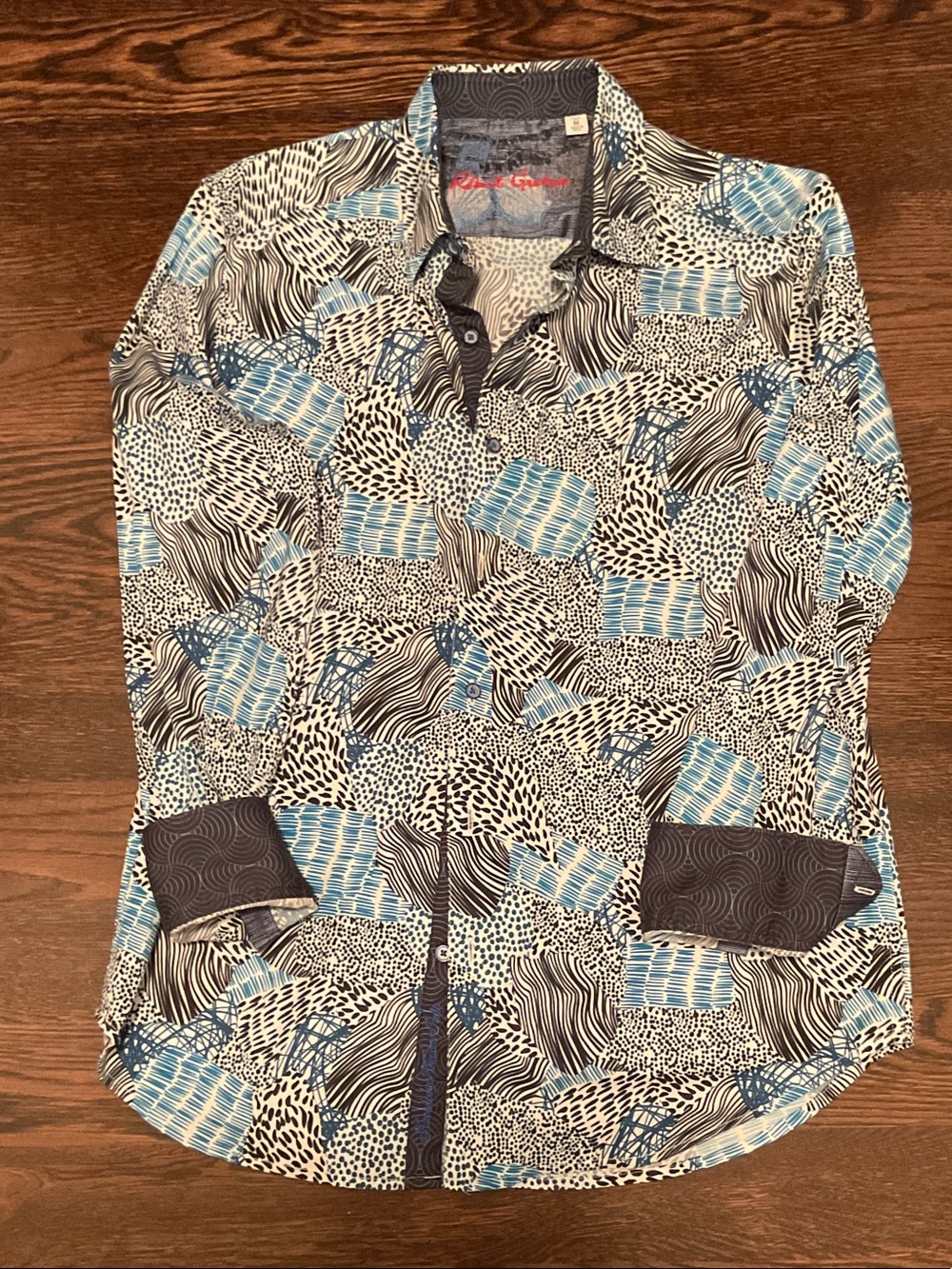 EXC Robert Graham Blue, Black & White Abstract Print Button-Down Shirt MED